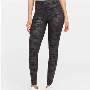 SPANX Faux Leather Matte Black Camo Leggings